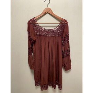Ulla Johnson Womens Odile Mini Dress Size 2 Burgundy Silk Satin Floral Crochet